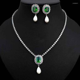 Necklace Earrings Set Luxury Evening Dress Jewellery Colourful CZ Wedding Accessories For Bride Statement Women