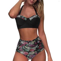 Women's Tracksuits Halter Swimwear Two Piece Tops Shorts High Women Waist Crop Floral Print Swimwears Tankinis Set Birth Bathing Suit