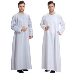 Ethnic Clothing Men Muslim Islamic Kaftan Saudi Arabia Solid Colour O Neck Long Sleeve Fashion Jubba Thobe Dubai Middle East Robes 2023