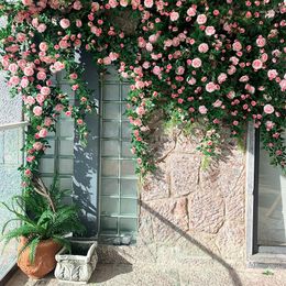 Decorative Flowers Artificial Tea Rose Simulation Vine Wedding Decoration Plants Rattan Wall Background Home Room Decor Diy Flower Art