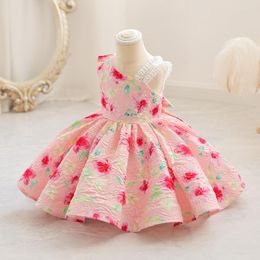 Girl Dresses Pink Baby Dress Floral 1 Year Birthday Princess Tutu Gowns One-Shoulder Child Kids Wedding Party 1st Communion Clothes 1-6