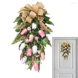 Decorative Flowers Tulip Wreath Artificial Flower Hydrangea Eucalyptus For Door Fake Tulips Home Bouquet Wedding Decorations