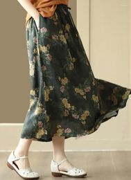 Skirts Linen Printed High Waist Large Swing Skirt Women's 2023 Spring And Summer Korean Style Retro Artistic Loose Fashion Casual L