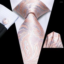 Bow Ties Gift Tie For Men Hi-Tie 2023 Peach Pink Paisley Designer Fashion Brand Wedding Party Necktie Handky Cufflinks Dropship