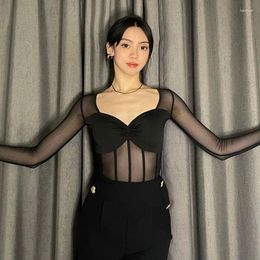 Stage Wear Adult Women Latin Dance Tops Long Sleeve Black Practise Standard Ballroom Clothes Sexy Mesh BL2456