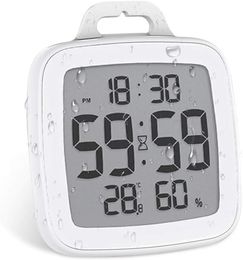 White Digital Shower Clock with Timer Waterproof Shower Timer for Kids Adults