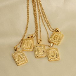 Chains Gold Plated Square Stainless Steel Men Necklace Alphabet Pendant Men's Hip Hop Street Fashion English