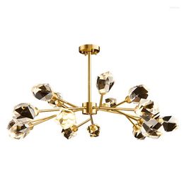 Pendant Lamps Nordic Light Luxury Living Room LED Chandelier Modern Simple All Copper Ice Diamond Horn Crystal Bedroom Dining