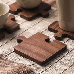 Mats Pads 1 Set Wooden Puzzle Coaster Wooden Japanese Tea Ceremony Tea Cup Holder Beech Insulation Pad Walnut Cushion Tableware Decor 230625