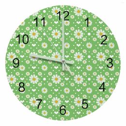 Wall Clocks White Daisy Love Green Luminous Pointer Clock Home Ornaments Round Silent Living Room Bedroom Office Decor