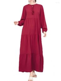 Ethnic Clothing Red Long Sleeve Maxi Dress Women Elegant Abayas Dubai Arabic Turkey Muslim Loose Robe Moroccan Gowns Islamic Clothes