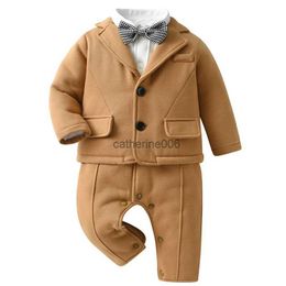 Winter Baby Boy Set Warm Thickened Infant Boutique Clothing Sets Newborn 2PCS Bodysuit Coat Suit Solid Soft Cotton Birthday Wear L230625