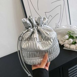 Evening Bags Small Silver Pleated Bucket Shoulder Side Bags for Women 2023 Leather Crossbody Bag Fashion Designer Female Luxury Y2k Handbags J230625