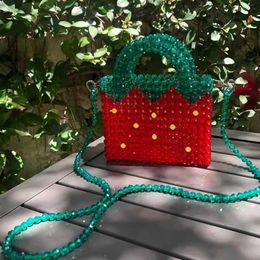 Orange Soda Strawberry Beaded Bag Transparent Crystal Girl Acrylic Beaded Handmade Handbag 230625