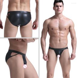 Underpants AIIOU Sexy Men's Imitation Leather Briefs Underwear Jockstrap Panties Sissy Gay Pouch Erotic Men