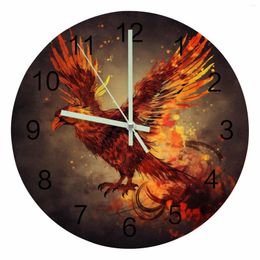 Wall Clocks Bird Flame Feather Luminous Pointer Clock Home Interior Ornaments Round Silent Living Room Bedroom Office Decor