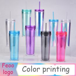 Water Bottles 600ML Colour Transparent Bottle With Straw Cover Plastic Reusable Personalised Beverage Coffee Drinking Cup Outdoor Portabl
