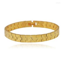 Link Bracelets MxGxFam 17.5 Cm X 9 Mm Watch Bracelet Men Jewelry Pure Gold Color 24 K EURO Fashion