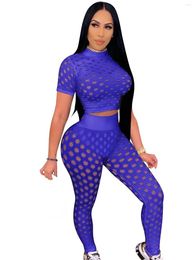 Women's Two Piece Pants Sexy Hollow Out Party Set Women Evening Clubwear Tops And See Through Birthday Night Club Outfits Bodycon Sets