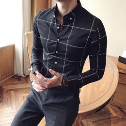 Men's Casual Shirts Men's Plaid Men's Shirt And Blouse Business Clothes Geometric Male Top Long Sleeve Luxury Xxl Original Designer