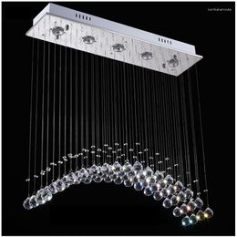 Chandeliers Modern Led Rectangular K9 Curtain Wave Crystal Lighting For Dining Room Bedroom Living Ceiling Lamp