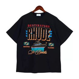 Designer Clothing Hot Mens T Shirts Ss Rhude High Quality T Shirt Mens Spring Autumn Letter Print Short Sleeve Us Size M Xxl Unisex t-shirt fashion Women's clothing 3E6I