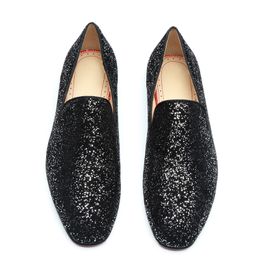 New Fashion Black Men Sequins Shoes Luxury Handmade Glitter Loafers Prom And Wedding Shoes Slip On Flats Casual Shoes