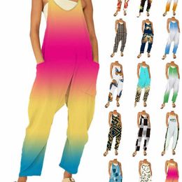 2023 verão novo macacão feminino designer casual macacão com bolsos moda gradiente estampado calças soltas 15 cores