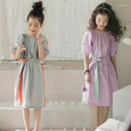 Girl Dresses Teenager Girls Colorblock Belt Dress Fashion 2023 Summer Kids Princess Party For Children Clothing4 8 10 12 14 15Year