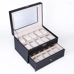 Watch Boxes & Cases Large Double Layer Box Organizer 20 Slots Leather Black Drawer Storage Display Deli22