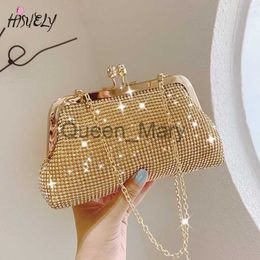 Evening Bags 2023 Fashion Gold Diamond Evening Bags hasp Luxury Handbag Elegent Chain Women Shoulder Crossbody Bag Wedding Party Clutch bags J230625