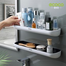 Bathroom Shelves ECOCO Shelf Storage Rack Holder Wall Mounted Shampoo Spices Shower Organiser Accessories with Towel Bar 230621