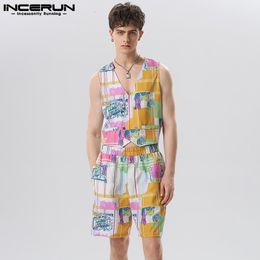 Men's Tracksuits Fashion Men Sets Printing Vacation Streetwear V Neck Sleeveless Vests Shorts 2PCS Men's Hawaiian Suits S-5XL INCERUN 230621