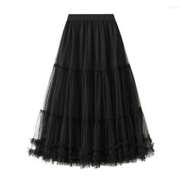 Skirts Black Skirt Summer Long For Woman Fashion High Waist Ruffle Tulle Tutu Maxi Gothic Clothes Women