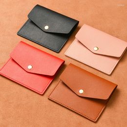 Card Holders 4 Slots Thin Holder PU Leather Wallet Credential Solid Color For Men With Button Id Bag