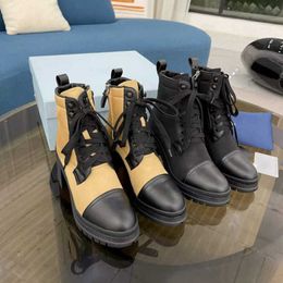 2023 Designer Boots Martin over the Knees Winter Boot Platform Shoes Women Nylon Black Leather Combat High Heel 7.5cm 9.5cm Eu36-41 With Box NO256