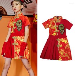 Stage Wear Children Cheongsam Dress Chinese Style Jazz Dance Costumes Catwalk Princess Hip Hop Clothes For Girls DQS7017