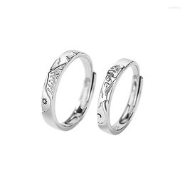 Cluster Rings Fashion Lover Ring Pure 925 Sterling Silver For Women Men Mountain & Sea Sun Moon Couple Wedding Party