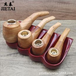 Smoking Pipes Pure solid wood handmade pipe beginner's Practise pipe, old-fashioned metal cigarette bag pot