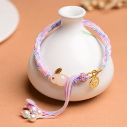 Charm Bracelets Girl Gifts Niche Design Handmade Braided Bracelet Hand Rope Chinese Style Women Imitation Jade