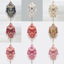 Lace Triangle Shawl and Scarf Women Tassel Pashmina Stoles Breathable Spring Lady's Butterfly Vintage Party Shawls