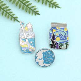 Brooches Pins and Cliprs for Women Fashion Vintage Moon Stat Starry Sky Wishing Bottle Enamel Metal Jewelry Dress Cloths Bags Decor Funny Cute Badge Wholesale