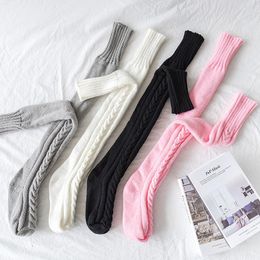 Women Socks Thigh High Extra Long Woollen Knit Warm Thick Tall Boots Stockings For Girls Winter Pile