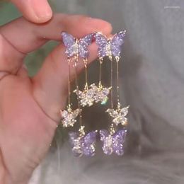 Dangle Earrings Fashion Aesthetic Purple Crystal Butterfly For Women Long Tassel Earring Wedding PartyStatement Jewelry Gift
