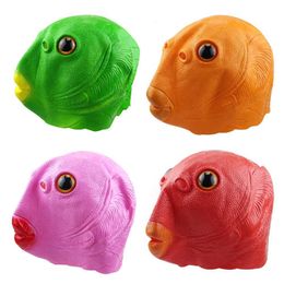 Party Masks Funny Toy Fish Head Mask Rubber Latex Fish Face Cover Party Helmet Animal Monster Headgear Safe Face Cover Performance Prop 230625