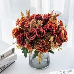 Dried Flowers Artificial Bouquet European-Style Holding Exquisite Roses Wedding Christmas Decorations for Home DIY Vases Fake Plants R230626