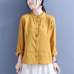 Ethnic Clothing 2023 Traditional Chinese Vintage Blouse Women Zen Shirt National Cotton Linen Loose Oriental Feminino Streetwear