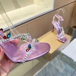 Stiletto Sandallar Kristal Kapalı Kayış Makarası Topukları Gökyüzü Yüksek Topuk Ayakkabı Kadınlar İçin Yaz Lüks Tasarımcıları Sandal Partisi Topuklu Fabrika Ayakkabı 35-43 Kutu