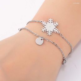 Charm Bracelets 2023 Fashion Woman Bracelet Double Stainless Steel Jewelry Cuff Student Snowflake Girl Friendship Gift Raym22