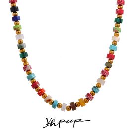 Pendant Necklaces Yhpup Colourful Natural Stone Semi Stainless Steel Beads Waterproof Handmade Necklace for Women Fashion Healing Jewellery 230621